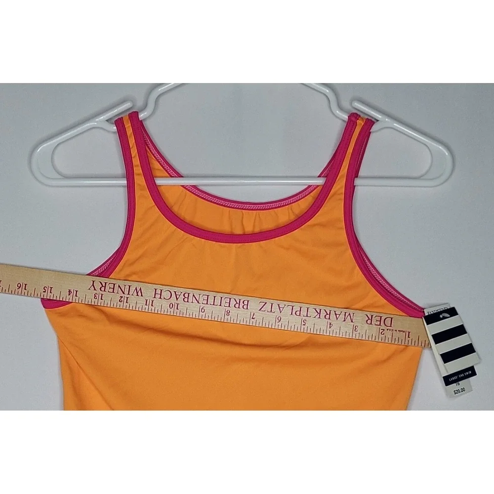 Lands End Swimsuit Girls 16 Tankini Two-Piece Set Orange Pink Stretch Scoop Neck